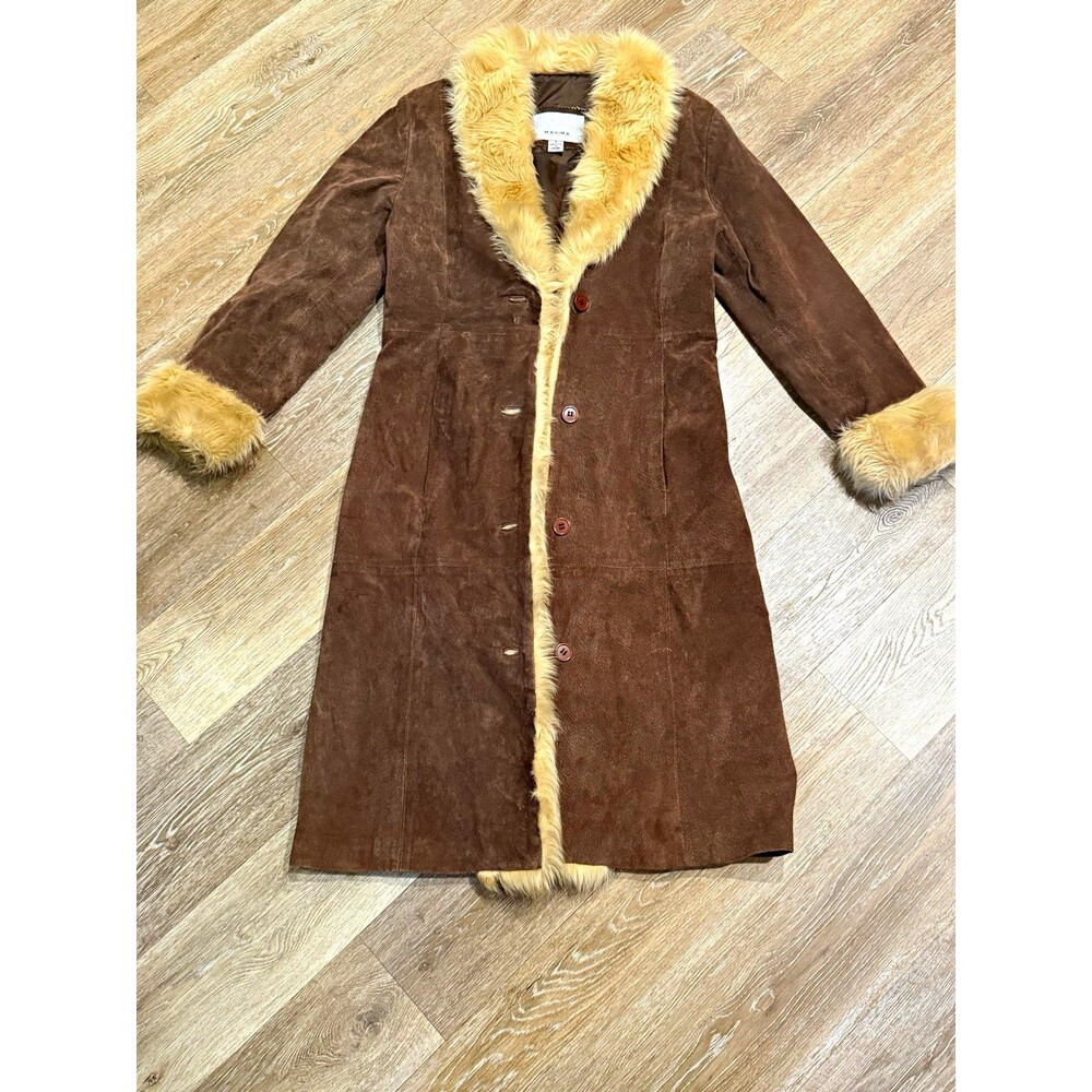 Vintage Wilsons Leather Maxima Small Suede Faux Fur Trim Penny Lane Coat Brown
